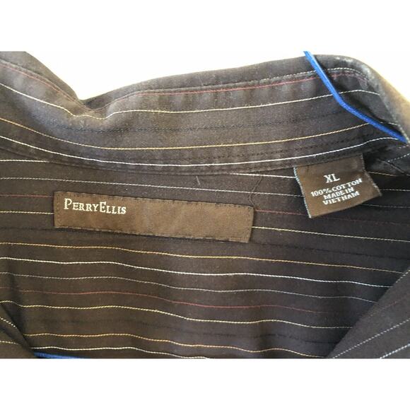 Perry Ellis Men's Dress Shirt Size XL Brown Striped-Button Up 100% Cotton - Picture 5 of 5